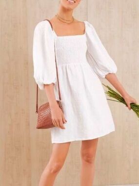 Tuckernuck Annie Smocked linen puff sleeve Mini Dress